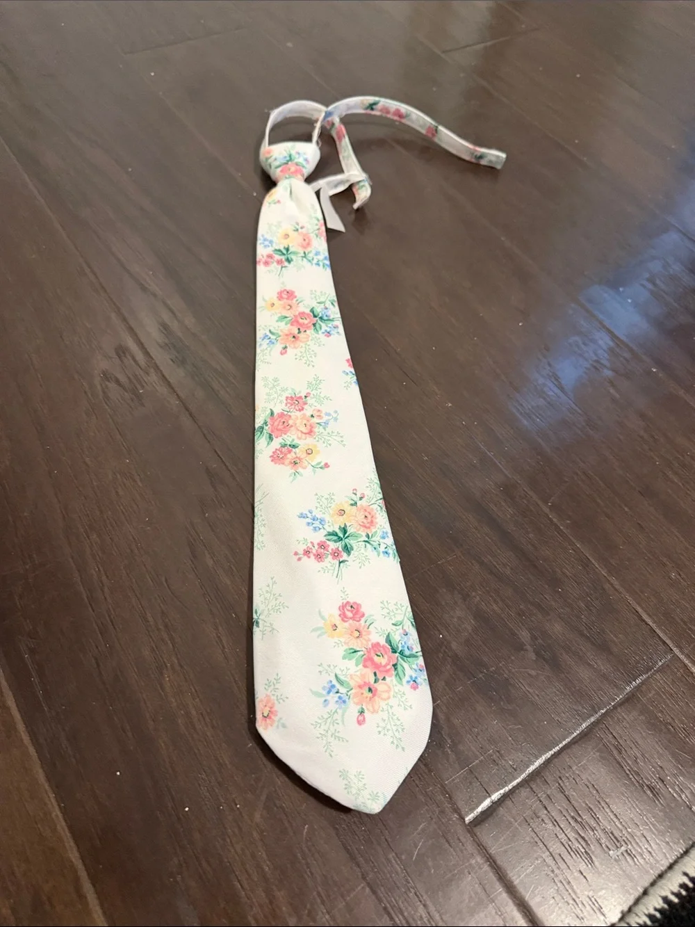 Janie and Jack Cream Floral Kids Necktie with Pink and Green Accents